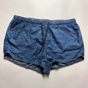 Wishful Park Women's Drawstring Chambray Elastic Waist Band Shorts Sz L